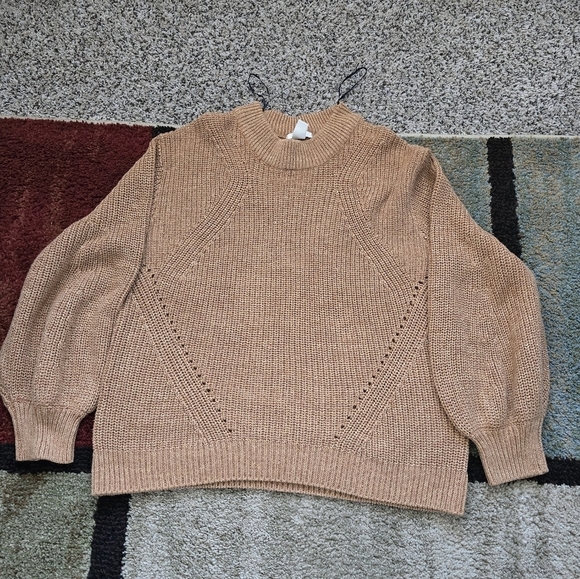 H&M Sweater Womens Sz L Brown  Oversized Relaxed Fit Open Knit Grunge Academia - Picture 3 of 11